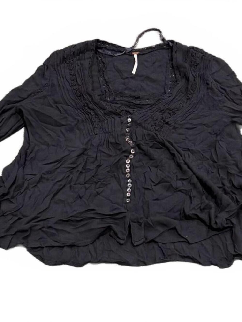 Free People Black Long Sleeve Button Front Ruffle Cardigan Size S/P